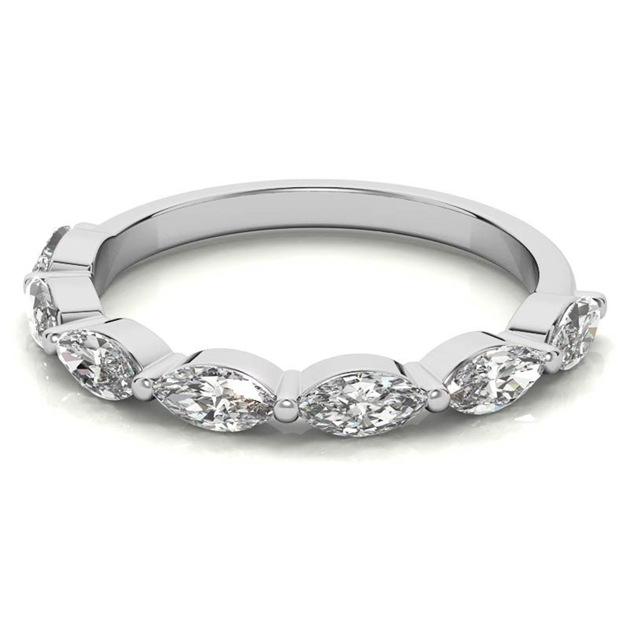 Marquise-Cut Diamond White Gold Adjustable Sterling Silver Timeless Half Eternity Band For Women