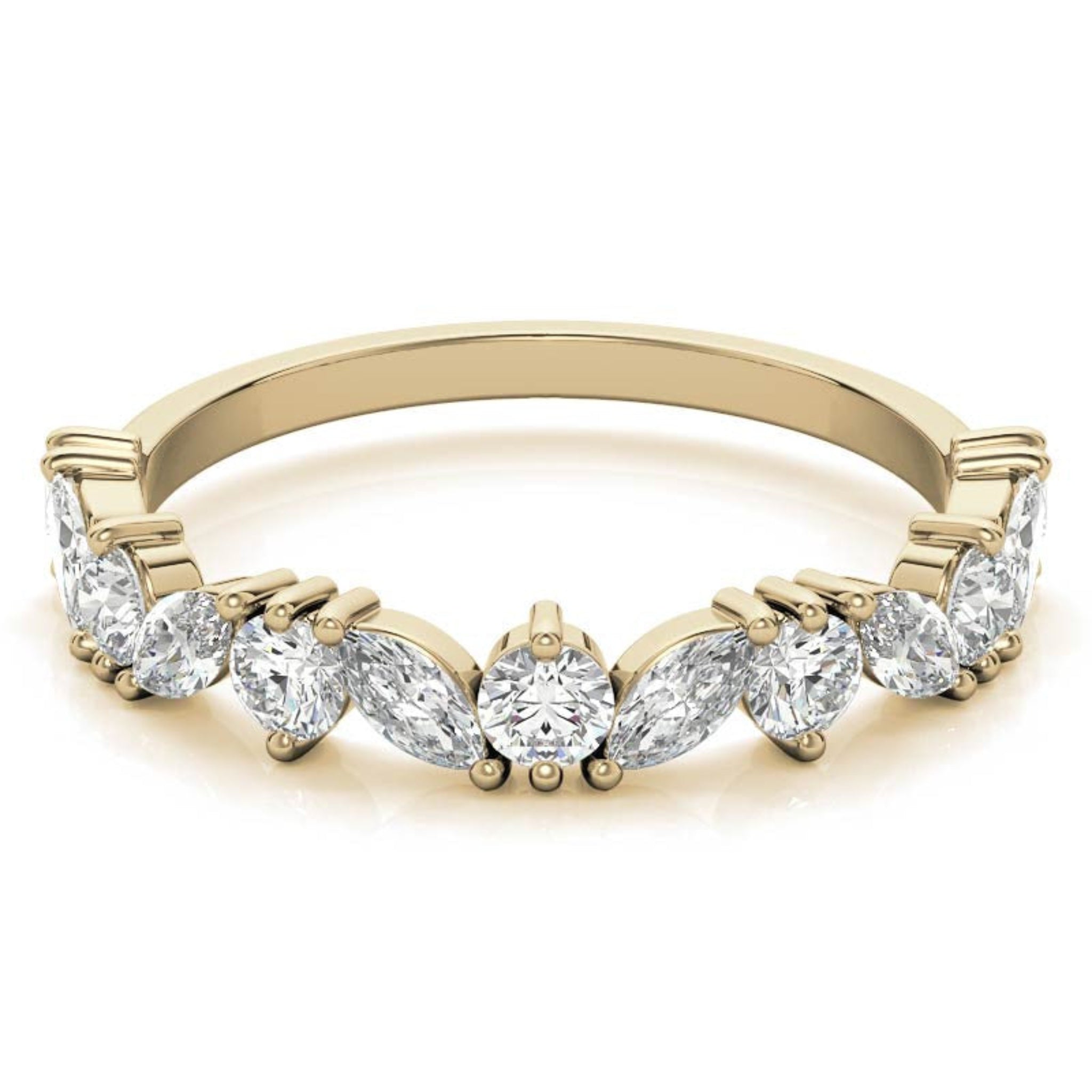 Adjustable Sterling Silver Timeless Elegant  Marquise and Round Cut Diamond Yellow Gold Band For Women