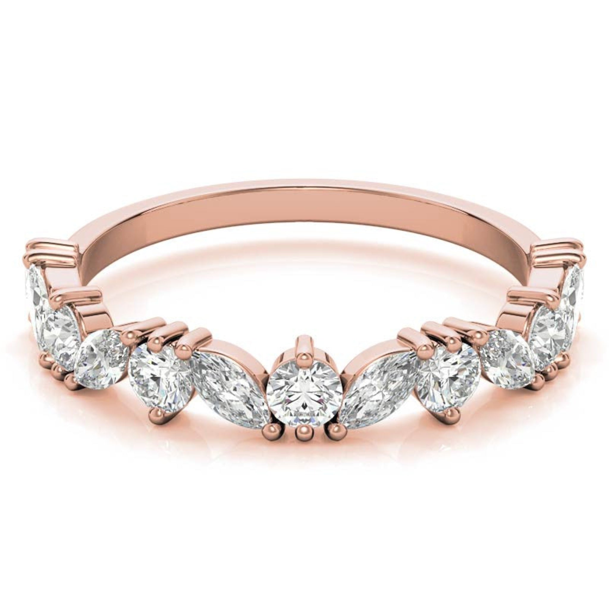 Adjustable Sterling Silver Timeless Elegant  Marquise and Round Cut Diamond Rose Gold Band For Women