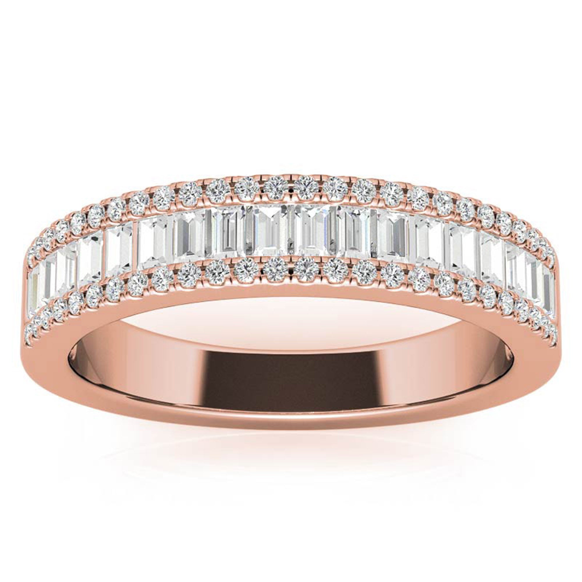 Adjustable Sterling Silver Elegant Rose Gold Baguette and Round Diamond Band For Women