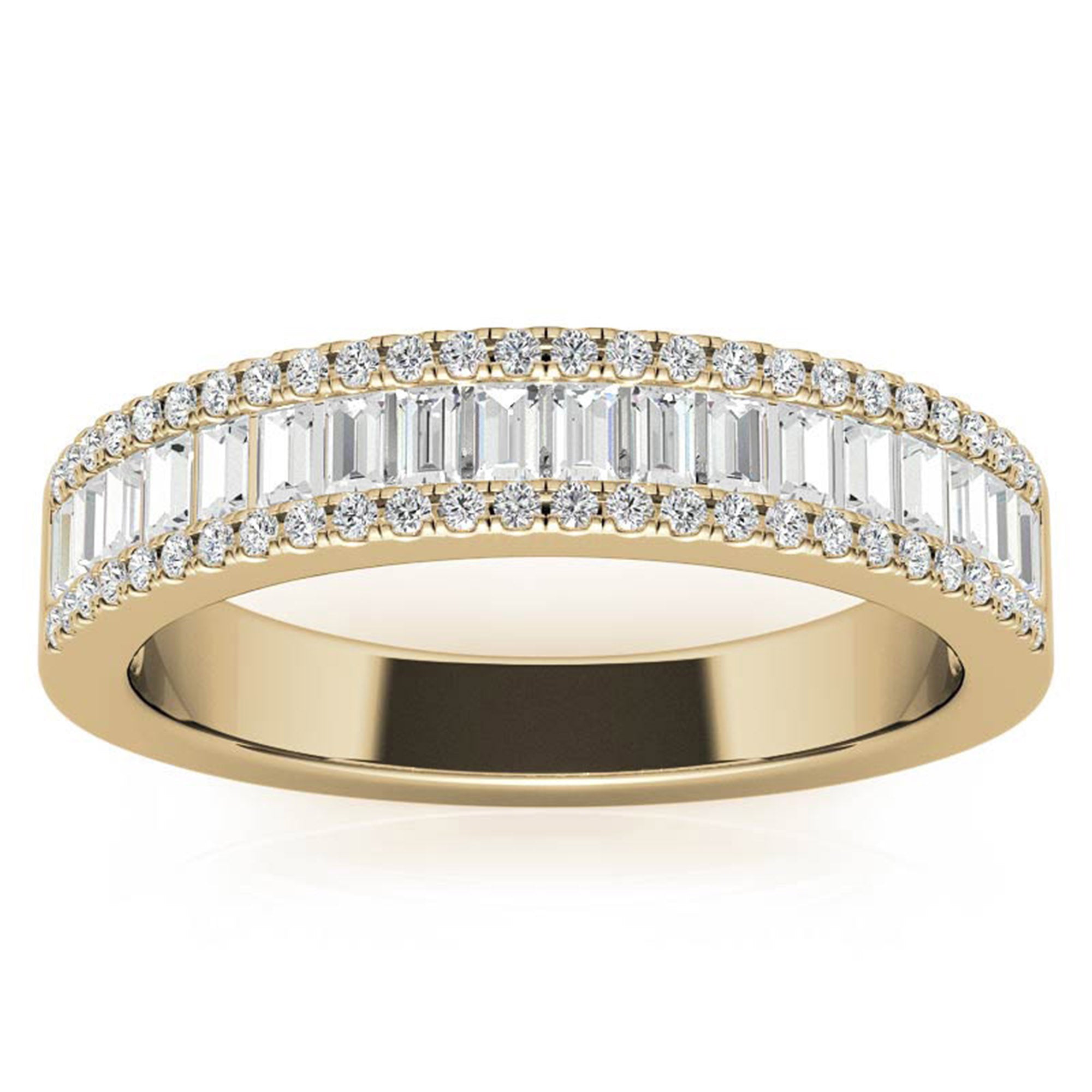 Adjustable Sterling Silver Elegant Yellow Gold Baguette and Round Diamond Band For Women