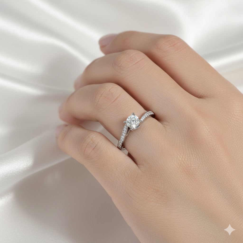 Bypass Engagement Ring in Sterling Silver