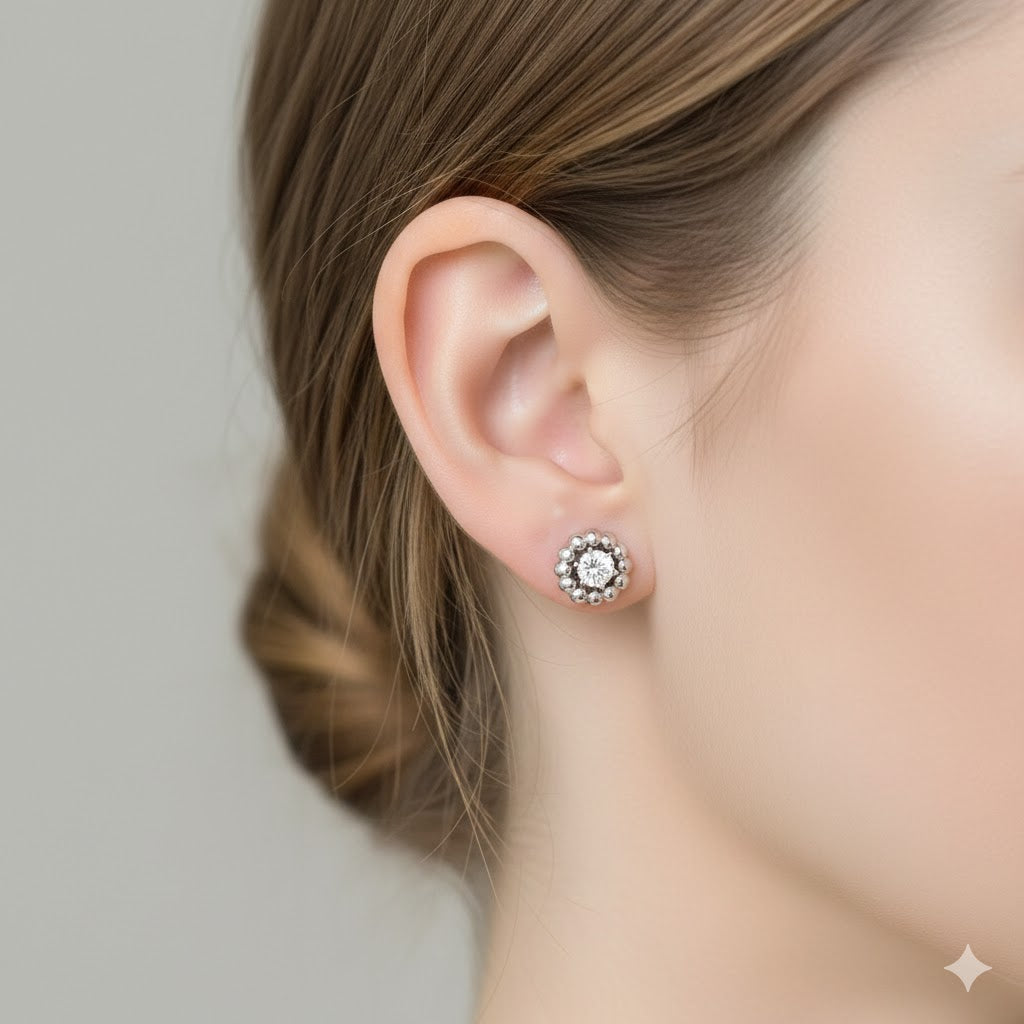 Sparkling Flower Halo Solitaire Studs