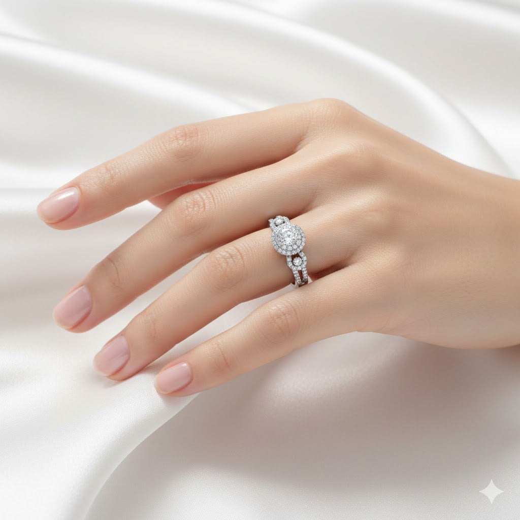 Double Halo Sparkling Bridal Ring