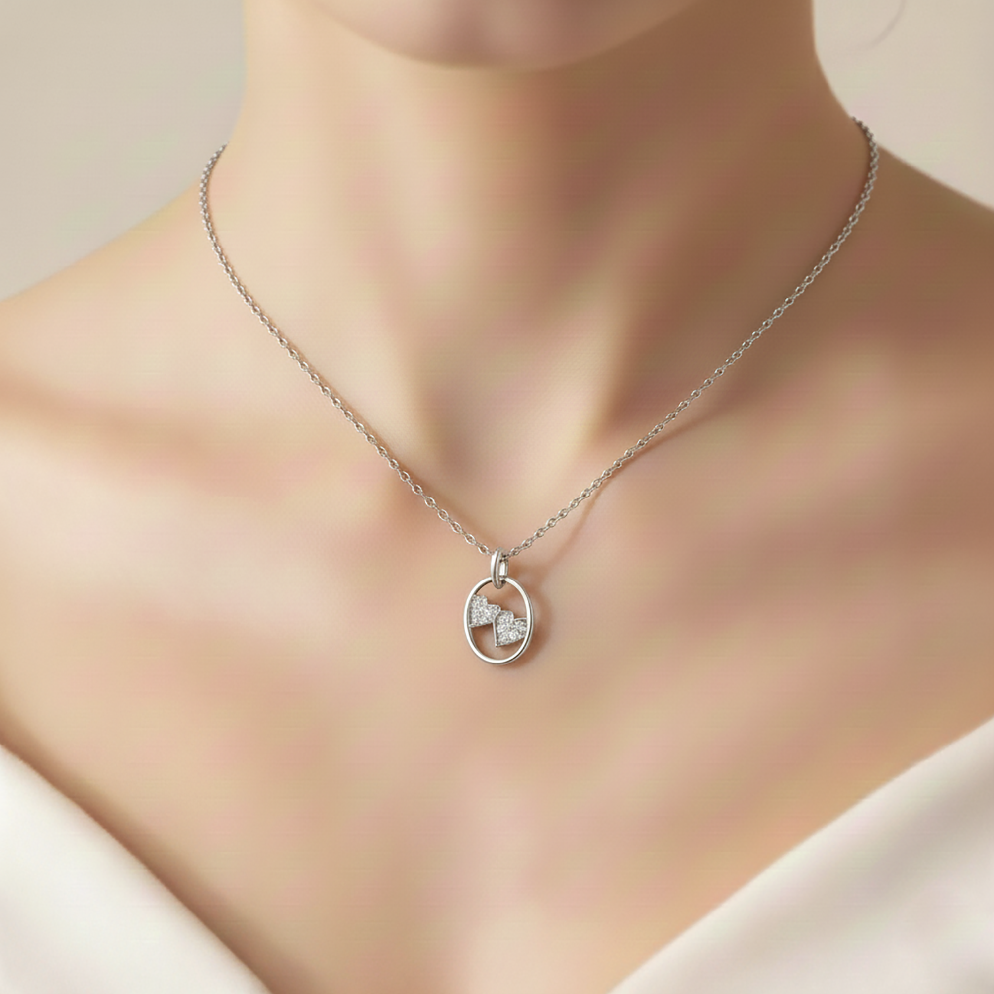 Twin Heart Pendant in Sterling Silver