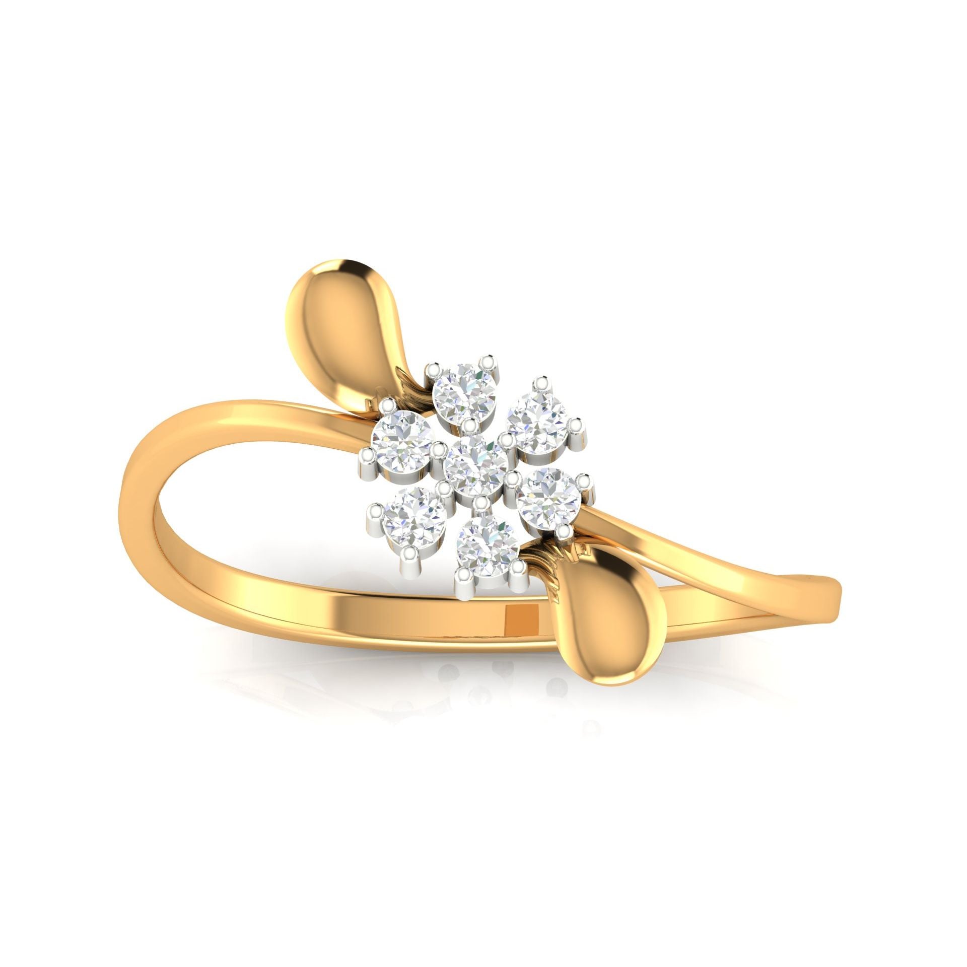 Yellow Gold Plated Adjustable Floral Silver Accent Petal Ring For Women