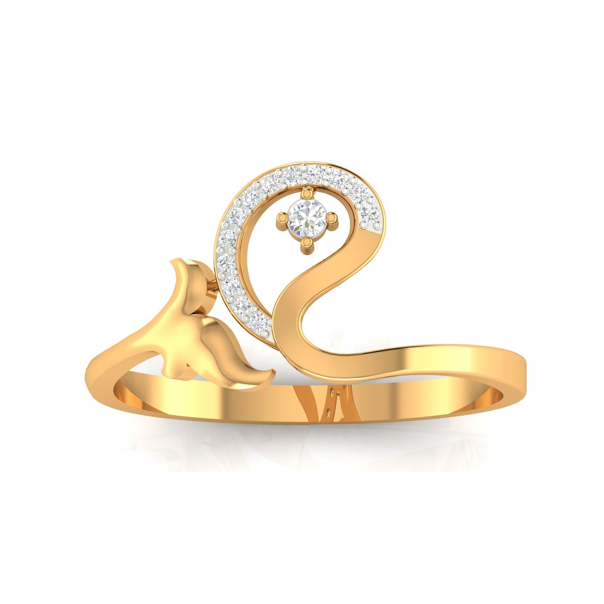 Yellow Gold Plated Adjustable Floral Swirl Silver Sparkling Ring For Women