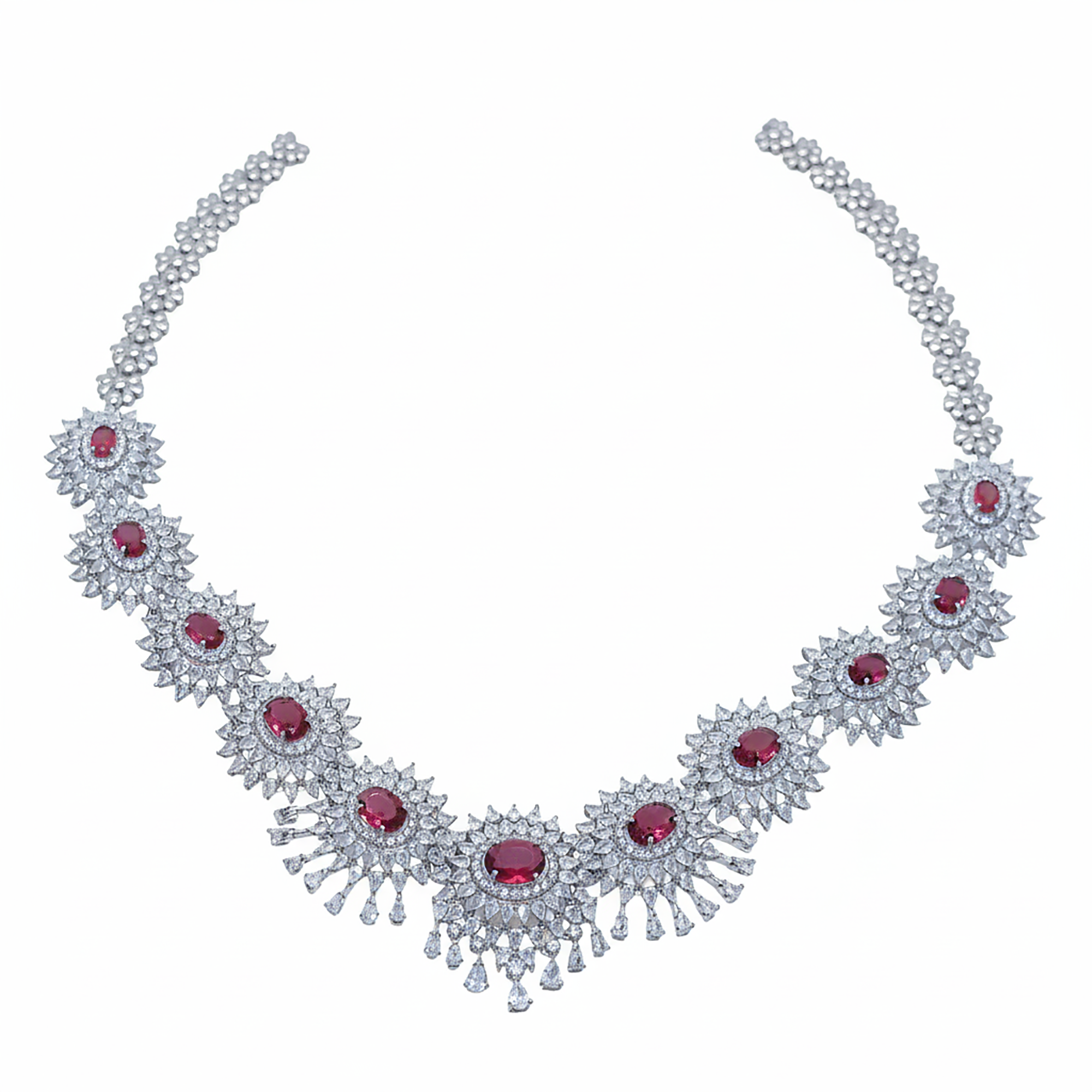 Ruby American Diamond Bridal Necklace