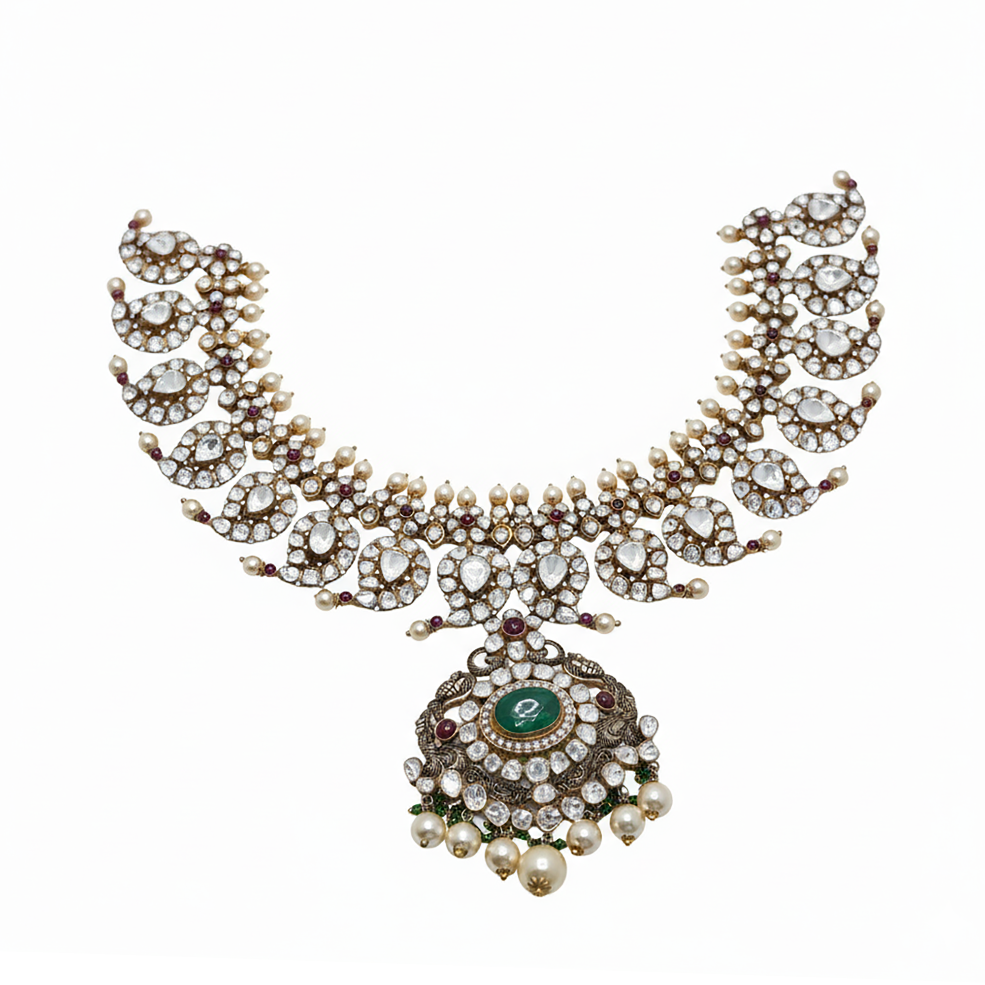 Antique Gold Plated Mango Polki Necklace