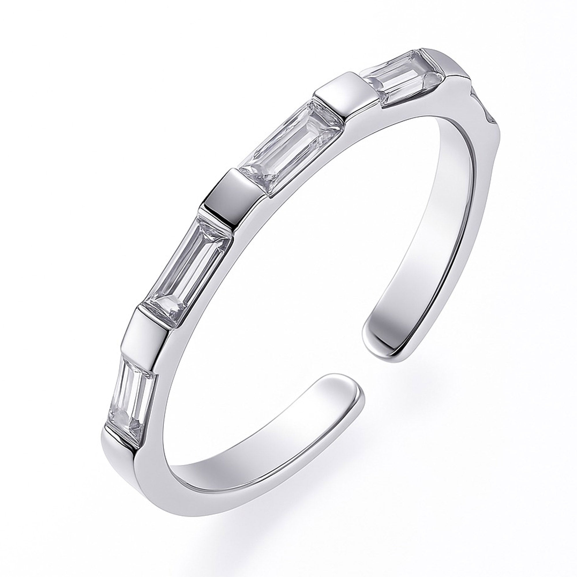 Baguette Cut Open Shank Silver Band